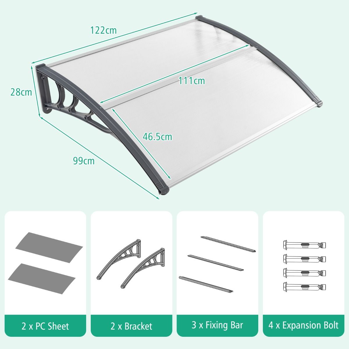 Coast Deur- en Raamluifel - Weerbestendig polycarbonaat - 122 x 99 cm - Grijs en zilver
