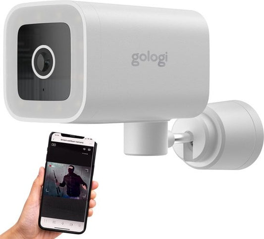 Gologi Premium Outdoorcamera - Buitencamera met Nachtzicht - Beveiligingscamera - Security Camera - 4MP - IP Camera - Geluid en Bewegingsdetectie - Met Kabel - Met Wifi en App - Wit