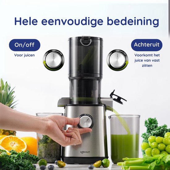 Safecourt Kitchen Sapcentrifuge - Slowjuicer voor Groenten & Fruit - XXL Vulopening - Krachtigste 200W motor