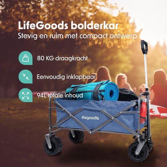 LifeGoods Bolderkar - Opvouwbaar - 80KG Draagkracht - 94L - Wasbaar Polyester - Blauw