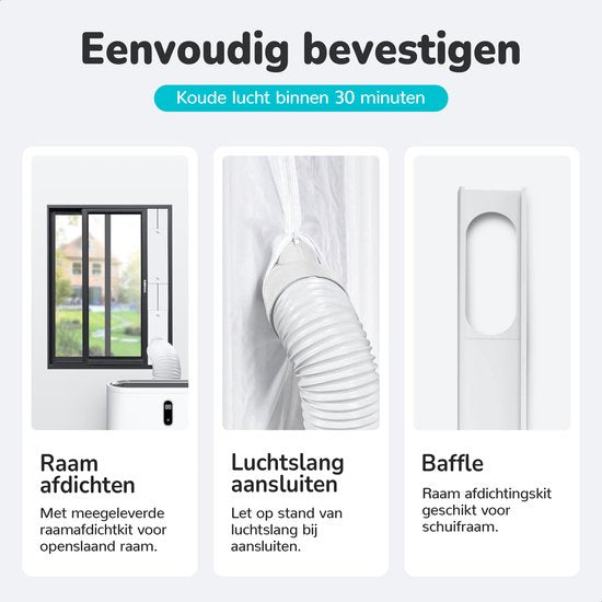 Bloomfold Mobiele Airco - 12.000 BTU - 4-in-1 - Airconditioning met Raamafdichtingskits - Slaapkamer - Woonkamer - tot 35m² koelen