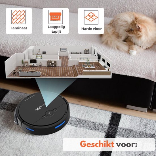 Sanovy 3 in 1 Robotstofzuiger met dweilfunctie - 1800 PA- Automatische laadstation - Dweilrobot – App