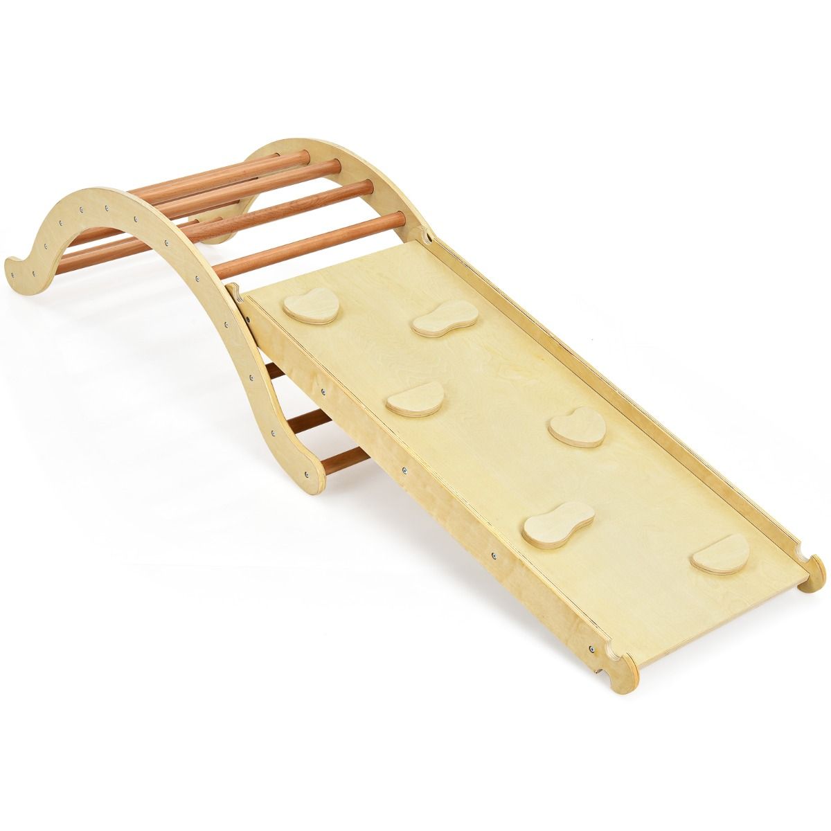 Coast 3-in-1 Klimladder Set voor Kinderen - Boog met Klimhelling en Schommelstoel - naturel + blauw