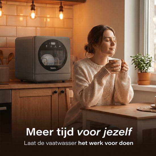 Skoov Mini Vaatwasser met waterreservoir - 3 couverts - 7 wasprogramma's - Kleine smalle vrijstaande afwasmachine - Camping - Grijs
