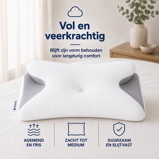 Ergonomisch Hoofdkussen - 95% Katoen - Hoofdkussen Nekklachten - Vlinderkussen - Voor Rug-, Buik- en Zijslapers - Memory Foam - Traagschuim Kussen - Slaapkussen - Kussen - Ergonomisch Kussen - Orthopedische Kussens - Medium