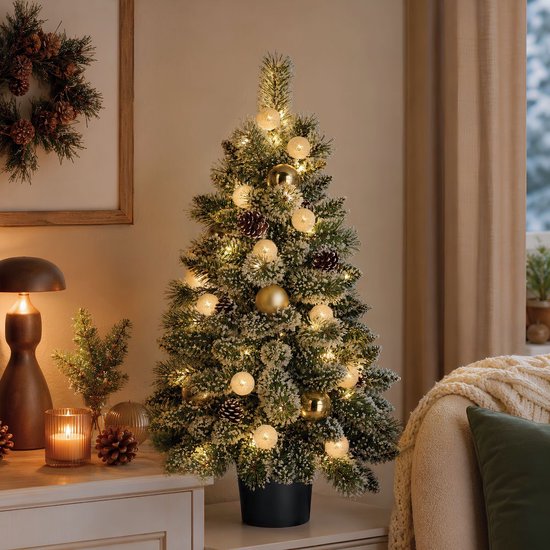 Black Box Trees Kunstkerstboom Kaprun met Versiering H90 x D61 cm - Kunstboom met Pot - Kunst Kerstboom voor Binnen - 120 Tips - Groen