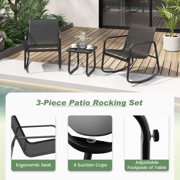 Coast 3-Delige Schommelset Balkonset met 2 Stoelen - 72x61x80 cm - Tafel - 44x44x40 cm – Zwart – Tuinmeubelset met Zachte Schommelbeweging