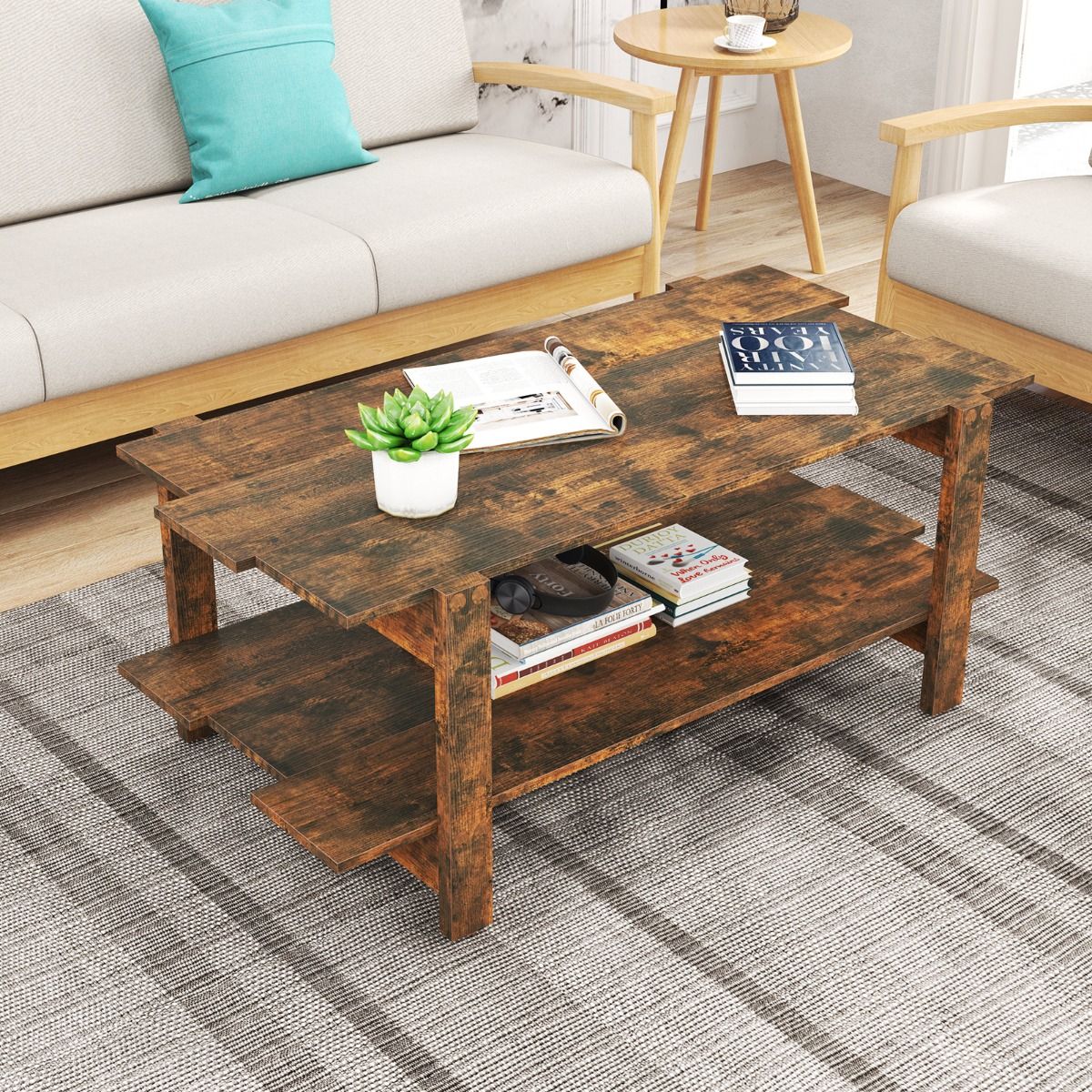 Coast Salontafel - 2 niveaus - met opbergplank - walnoot/zwart - 115 x 59 x 46 cm
