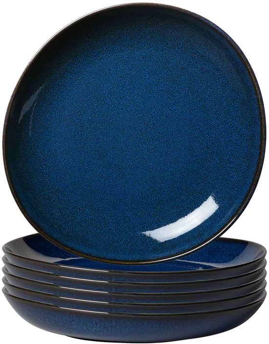 6x Like by Villeroy & Boch Lave Bleu Schaal Plat – Ø 27,5 cm – Aardewerk Blauw – Scandinavisch Design