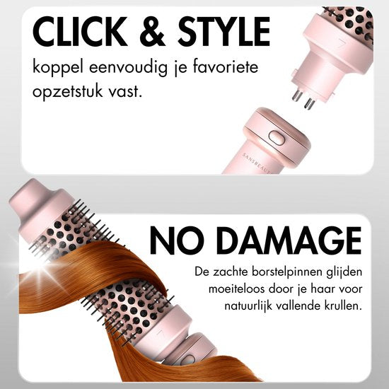 Sansbeauté® 6 in 1 Krultang met Klem - Keramische Haarkruller - 13mm tot 38mm - Föhnborstel Kort Haar - Warmteborstel - Krultangen - Thermal Brush - Haarstyler - Krulborstel 5 in 1