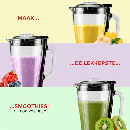 Bourgini PowerBlender - 1.75L - Blender to go met 700ml beker - Blender smoothie en ijscrusher - 1000 Watt - Zwart