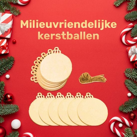 Giftmas Houten Kerstballen – Kerstversiering voor Binnen – Kerstbal van Hout – Kerst – ⌀6,5cm - 50 Stuks