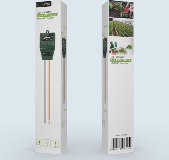 TIKKENS® Vochtmeter Bodem Planten - Vochtigheidsmeter Planten - pH en Lichtmeter - 3 in 1 - Bloemen/Planten - Tuinaarde Testen - Vochtmeters
