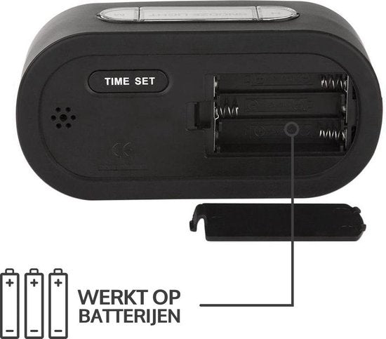 JAP AP17 digitale wekker - Stevige alarmklok - Met snooze en verlichtingsfunctie - Beschermhoes van rubber - Zwart