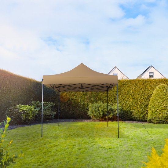 VONROC Partytent - Paviljoen - Easy Up - Opvouwbaar - Waterdicht - Met Draagtas - 300 x 300 cm – Beige