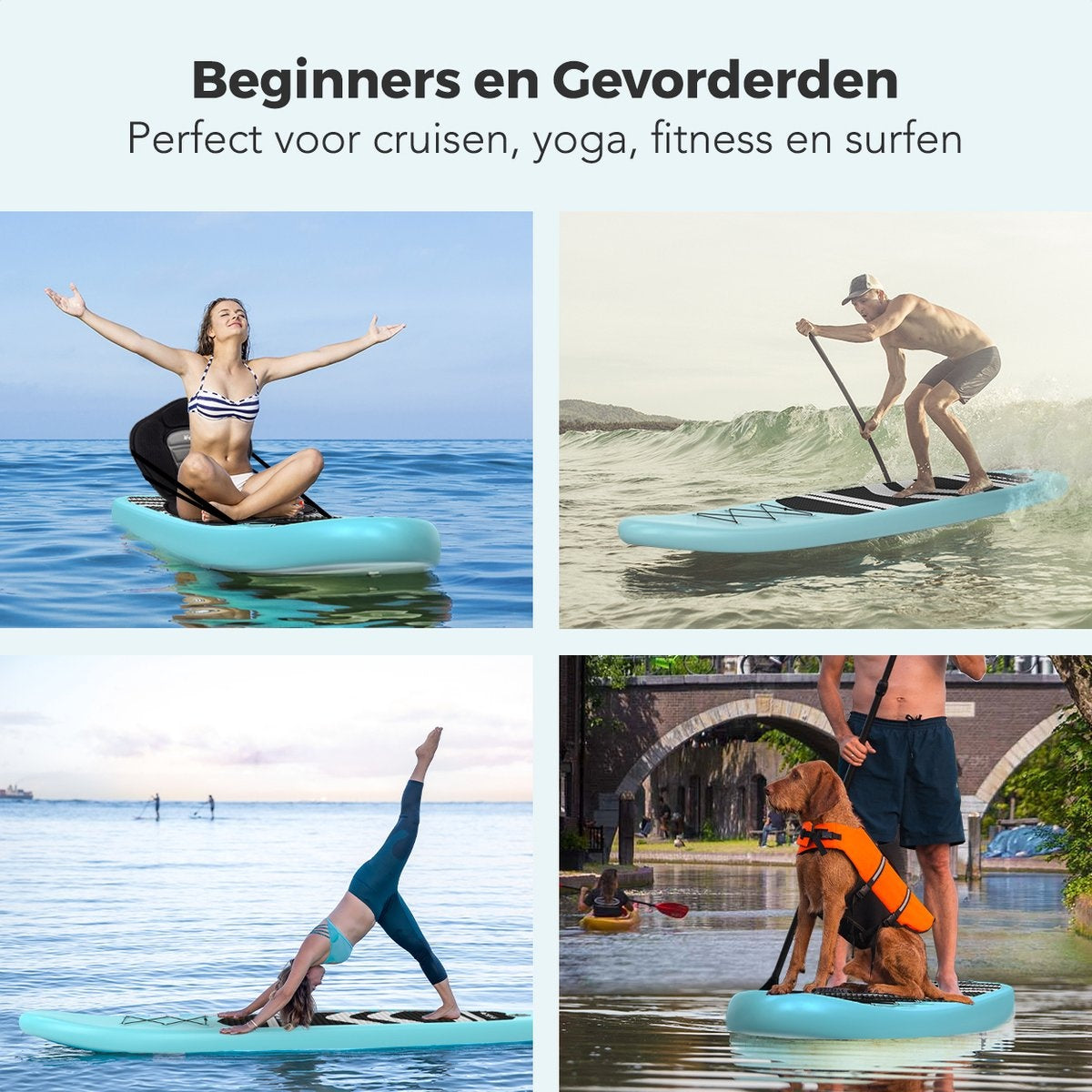LifeGoods SUP Board - met Zitje - Opblaasbaar Paddle Board - Complete Set - Max. 135KG - 320x81cm - Mintgroen/Zwart