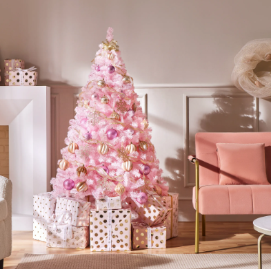 Yaheetech Kunstkerstboom 154 cm - Roze - 398 Takken - Opvouwbare Standaard
