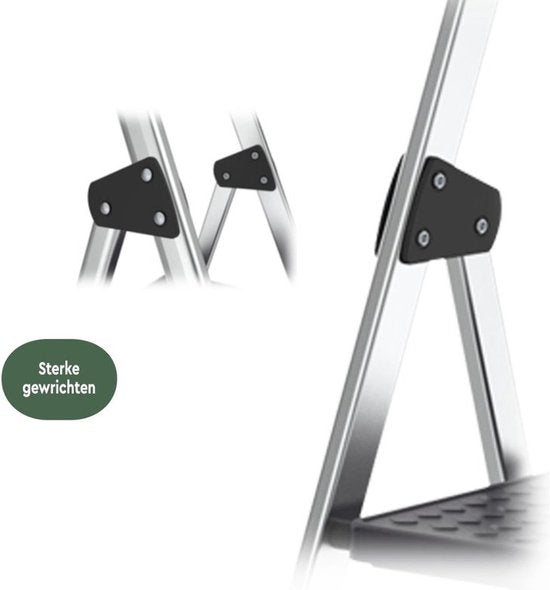 BRASQ Huishoudtrap 6-treden Zilver - keukentrap inklapbaar aluminium voor particulier en professioneel gebruik - Trap Ladder - Anti slip
