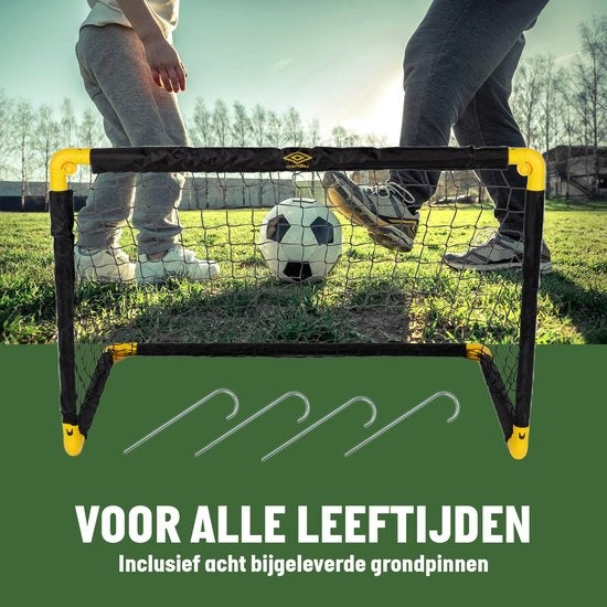 Umbro Voetbaldoel - Voetbalgoal 90 x 59 x 61 cm - Voetbal Goal Opvouwbaar - Makkelijk op te Bergen - Voetbal Training Doel voor Kinderen en Volwassenen - Kunststof - Zwart/ Geel