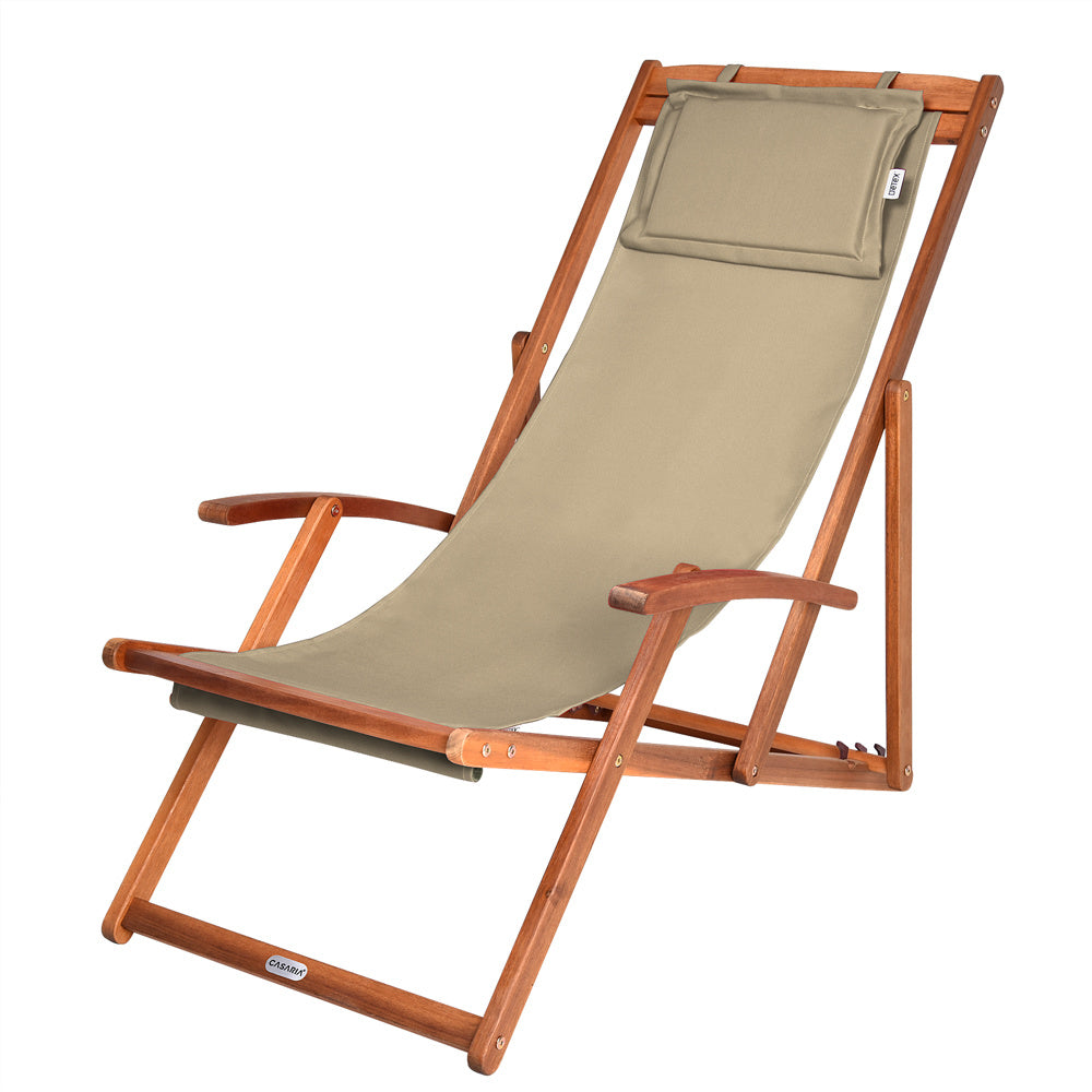 Casaria Ligstoel Acaciahout – Opvouwbaar tot 160kg – Beige