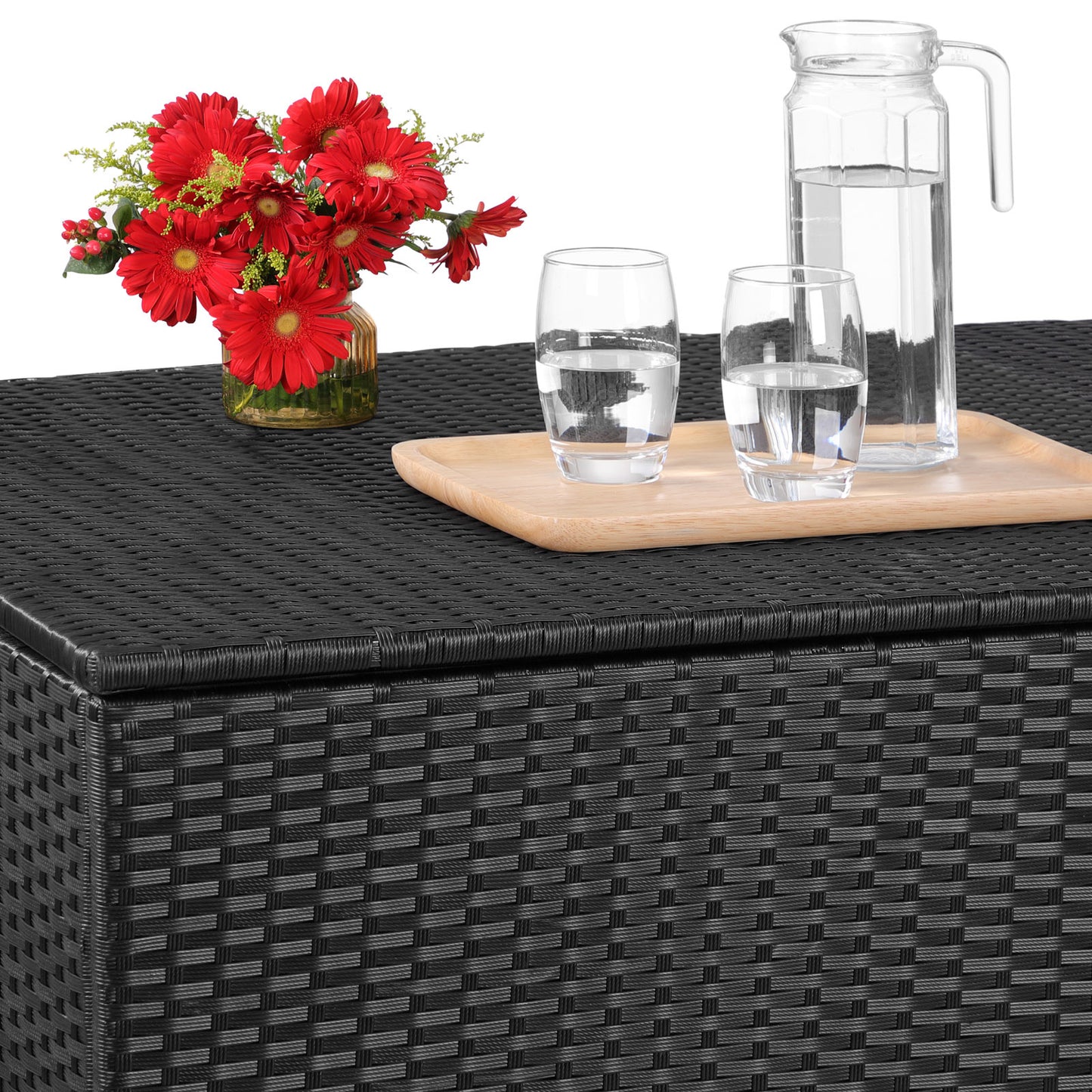 Casaria Opslagbox/Opbergbox - Kussens, Tuin - Polyrotan - Zwart - 75x75x70cm