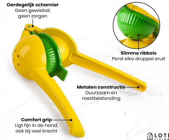 Loti Living Citruspers - Limoenpers - Handmatige Citroenpers - Lemon squeezer - Geel/Groen