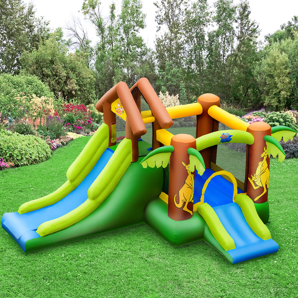 Coast Bouncy Castle opblaasbaar Springburg met 30 ballen veerkrachtig slot met diasplay Castle voor kinderen 390 x 340 x 230 cm