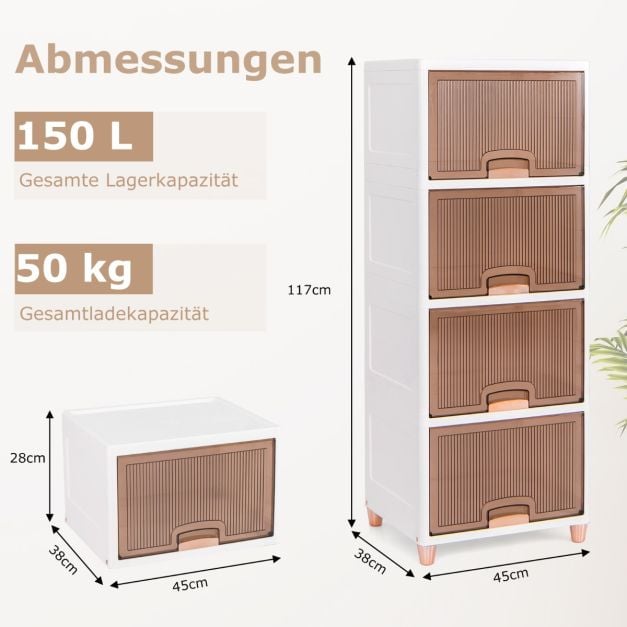 Coast Stapelbare Opbergboxen met Deuren – 4-delige Set 150 L – 45 x 38 x 117 cm – Wit