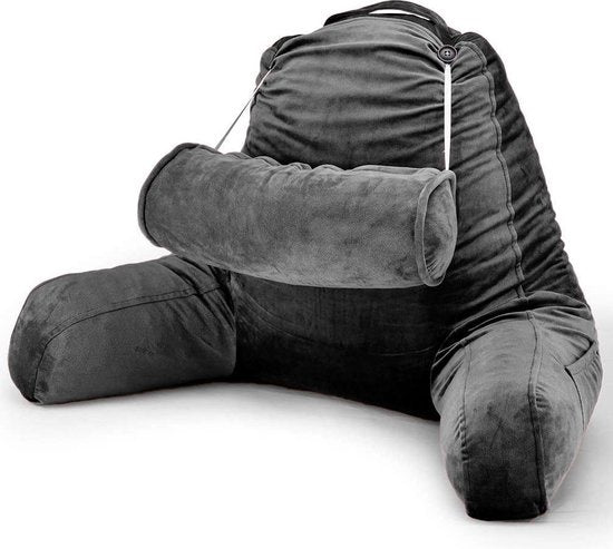 EL-Life Leeskussen met Nekrol - Relax Kussen - Zitkussen - Onderrug Ondersteuning - Fluweel Antraciet