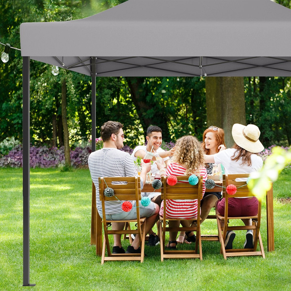 LifeGoods Partytent - Paviljoen - EasyUp - Opvouwbaar - Waterdicht - Met Draagtas met wieltjes - 440 x 297 cm - Donkergrijs