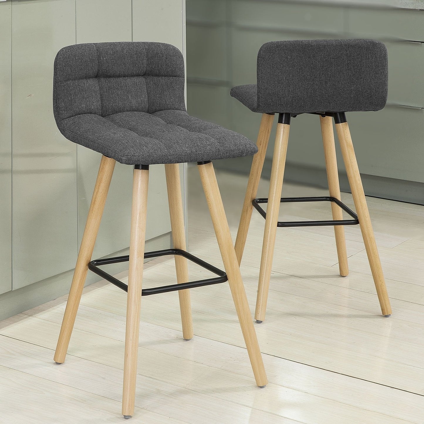 SoBuy set van 2 Barkrukken - Met Rugkruk - Donkergrijs - 92x44x44 cm - 68 cm Zithoogte