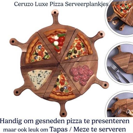 Ceruzo Luxe Pizza Serveerplankjes - 6 stuks - Samen een Pizzabord -Acacia hout