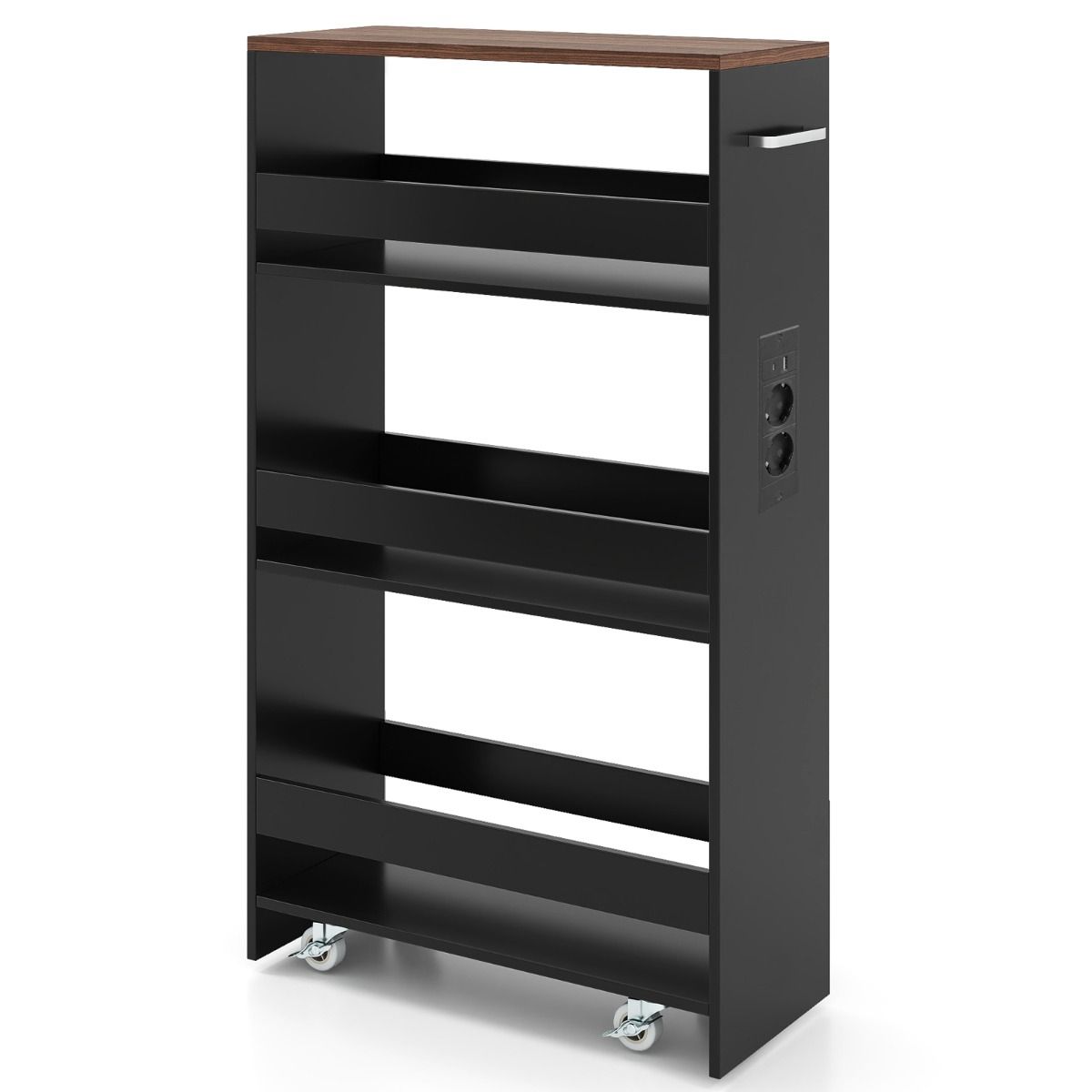 Coast Keukentrolley met Oplaadstation - 4-laags - Smal en verrijdbaar - Zwart, Naturel/Wit, Bruin Rustiek/Zwart, Bruin Rustiek/Grijs, Naturel