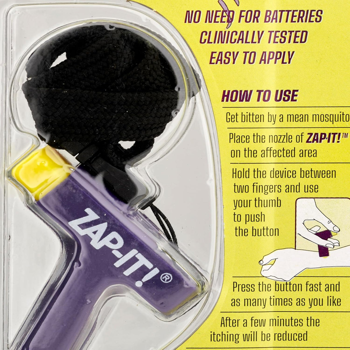 NoMasQuito Zap-It! Muggenbeet Verlichter - Piezo-elektrisch - Zonder Batterijen - Paars/Geel - 17 x 8 x 2,3 cm