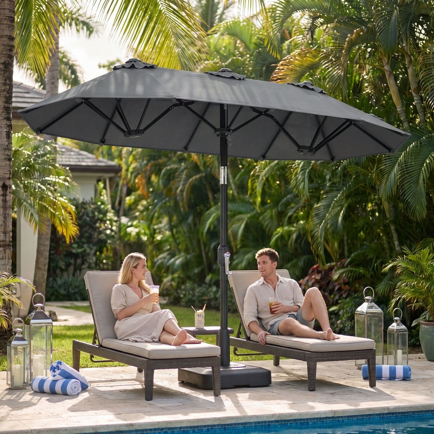 Coast Dubbele Parasol 300 x 160 cm - Rechthoekig - Kantelbaar - Grijs