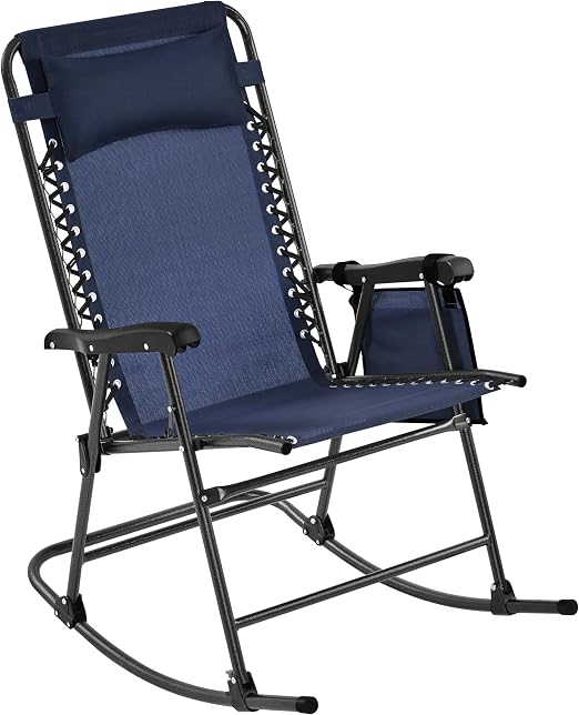 Yaheetech Opvouwbare Schommelstoel voor Buiten - Donkerblauw - Relaxstoel met Hoofdkussen en Bekerhouder
