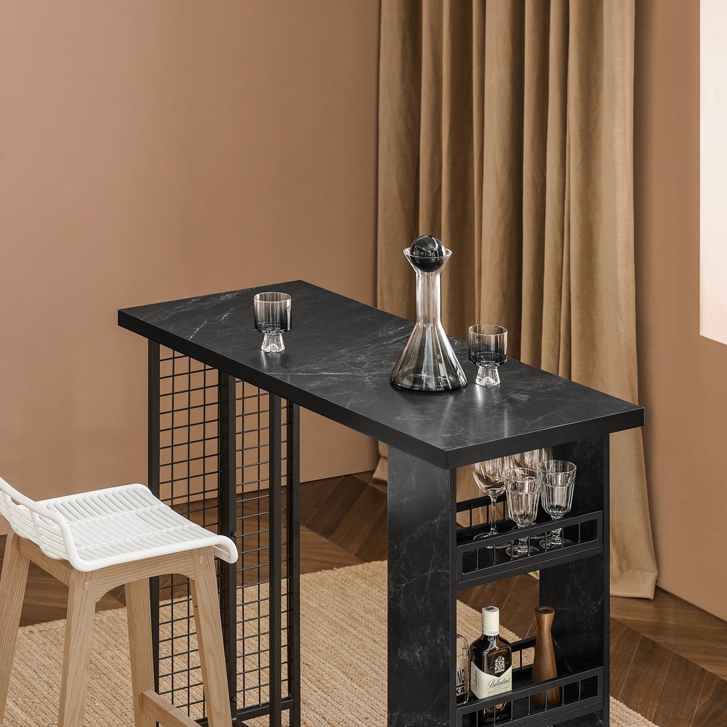 SoBuy Moderne Bartafel - Met Flessen en Glazenhouders - 120x50x105 cm - Zwart