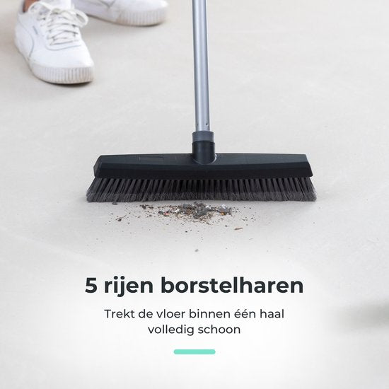 CLEANLY Bezem Binnen en Buiten met Telescopische Steel 115-142 cm - Borstel met Steel - Straatbezem - Kamerveger - Zaalveger - Zachte Bezem - Binnen Bezem - Breedte 35 cm - Zwart, Grijs