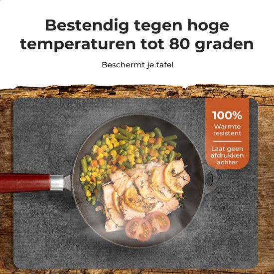 Castagnola Lederlook Placemats - Antislip Placemat van Kunstleer - Waterafstotende Onderlegger - Onderzetter - Placemats kunststof - 6 Stuks - 45 x 30 cm - Gemêleerd Zwart