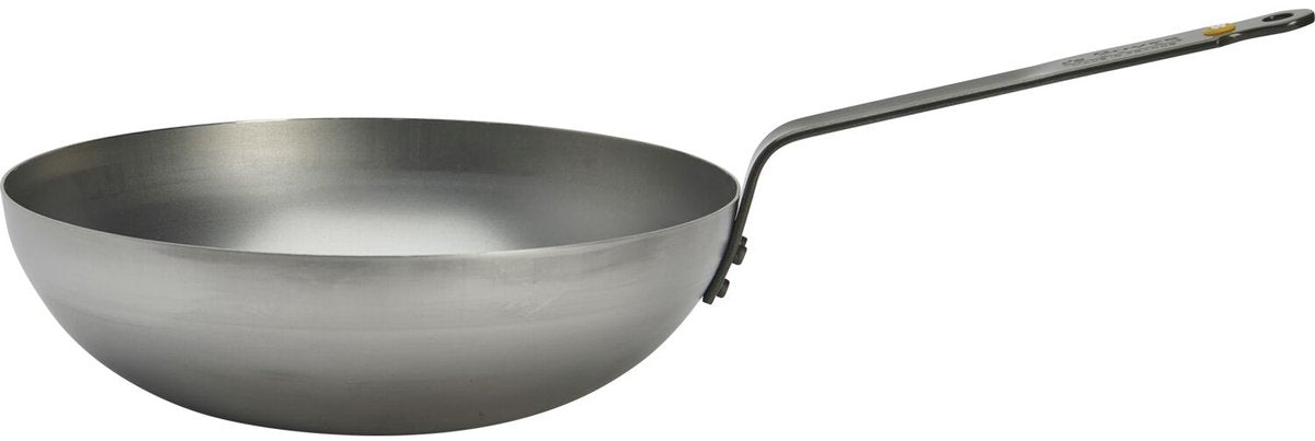 De Buyer Wok – Plaatstaal – Ø 28 cm – Brede Bodem – Grijs – PFAS-vrij – Geschikt voor Inductie