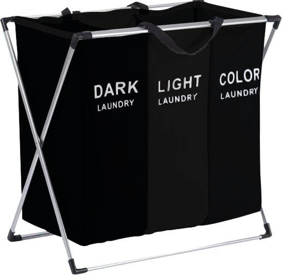 BRASQ Wasmand Opvouwbaar 3 vakken - Wassorteerder 65x39x60 cm - Wasbox Zwart - 118 Liter - Basket
