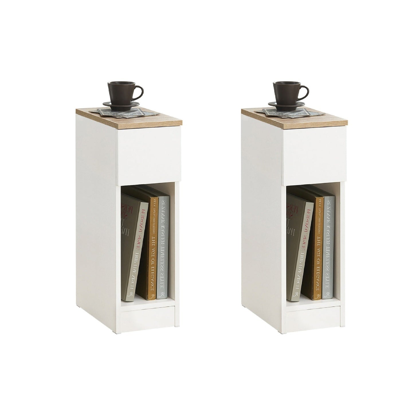 SoBuy Nachtkastjes - Bijzetkastjes - 1 uitschuifbare lade - Set van 2 - Max. 20KG - 20 x 35 x 60 cm - Wit