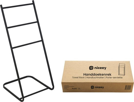 Niceey Handdoekrek - 3 Armen - Handdoekstang - Handdoekenrek Badkamer - Handdoekhouder Vrijstaand - Metaal - Anti-Kras Viltjes - Zwart