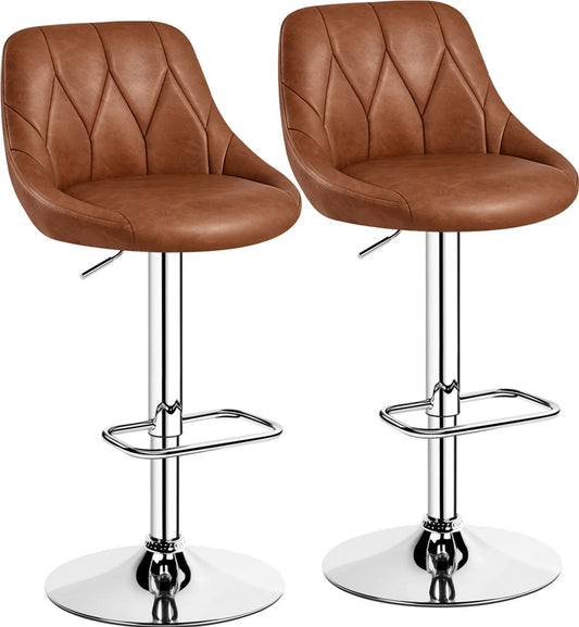 Yaheetech Set van 2 Verstelbare Barhocker / Barstoelen 86-107,5 cm – Sfeervol Bruin – Kunstleder en Metaal