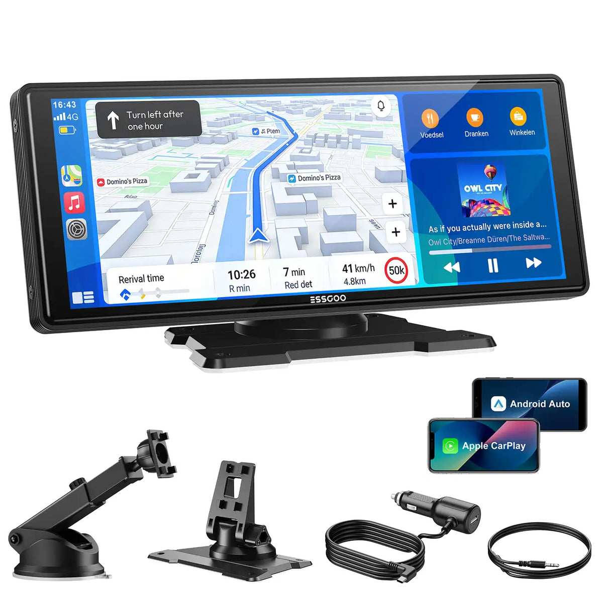 ESSGOO draagbaar CarPlay-scherm 10,26 inch - draadloos