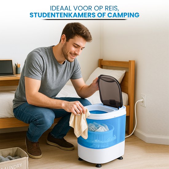 Vonia Mini Wasmachine - Kleine wasmachine - Met centrifuge en bovenlader - Wascapaciteit 2,6 kg - Energiezuinig - Wit/Blauw