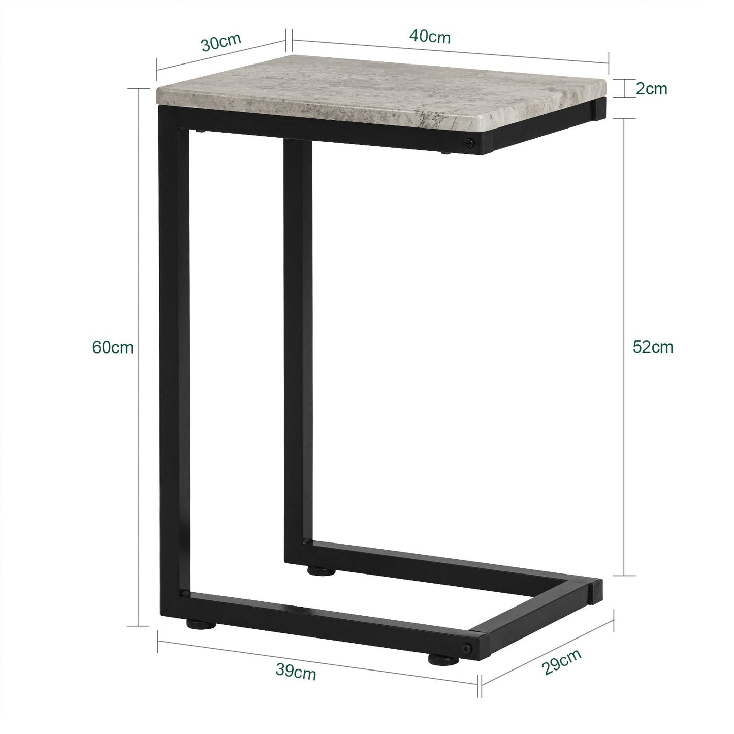 SoBuy FBT44-HG Bijzettafel - Metalen Standaard - 30x60x40 cm -Grijs