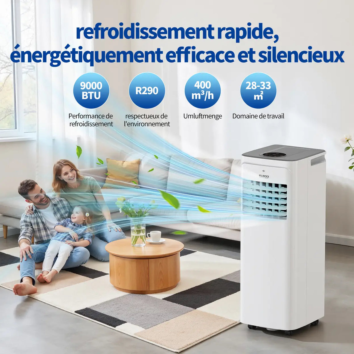 ELECCI mobiele airconditioner 9000 BTU met afstandsbediening en timer