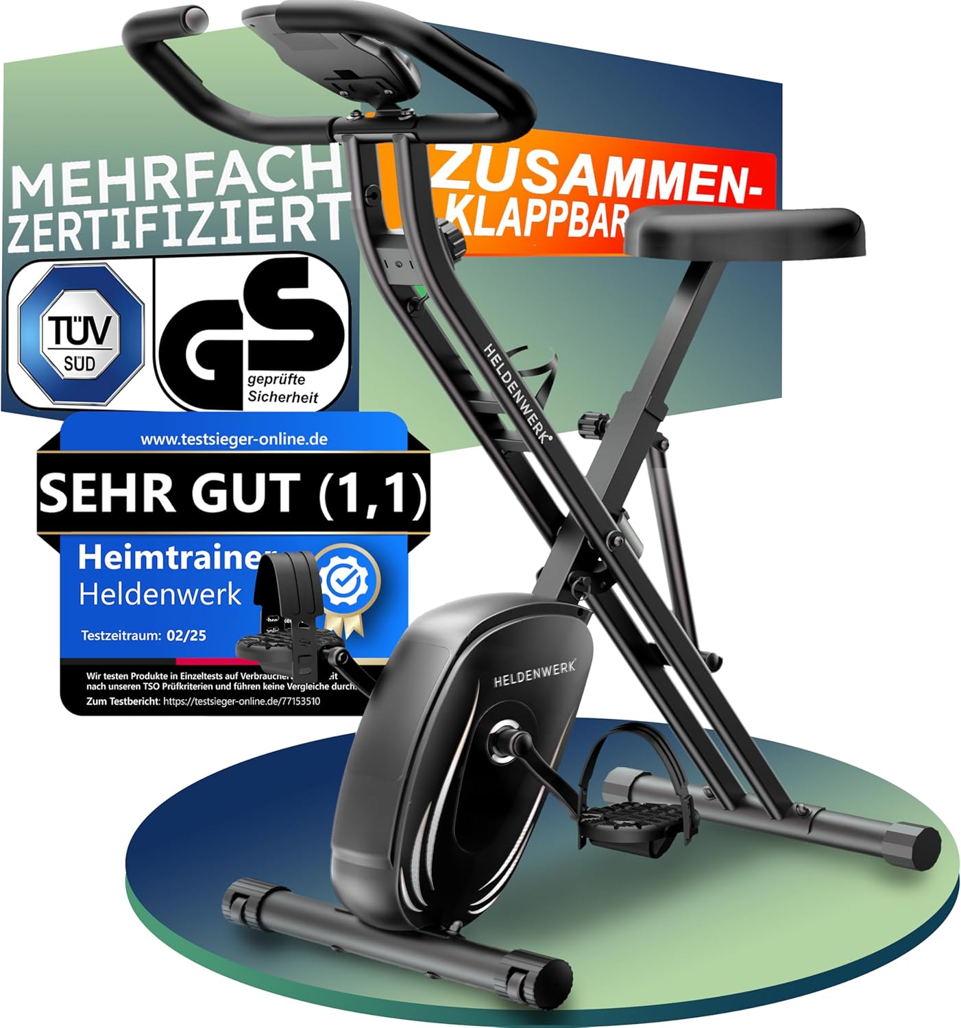 Heldenwerk Hometrainer - Inklapbaar - tot 150KG belastbaar - Zwart