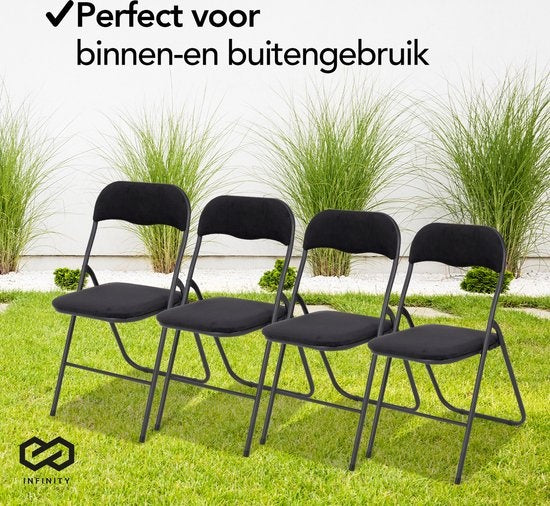 Infinity Goods Klapstoel - Vouwstoel - Fluweel - Eettafelstoel - Opklapbare Stoel - 43 x 47 x 80 CM - Stoel - Zwart